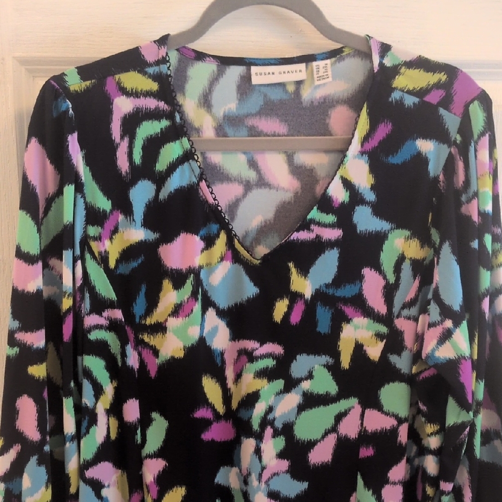 Susan Graver Multicolor Abstract 3/4 Sleeve Top